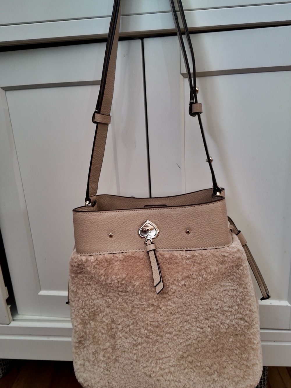 kate spade Beige Shearling-Front Shoulder Bag